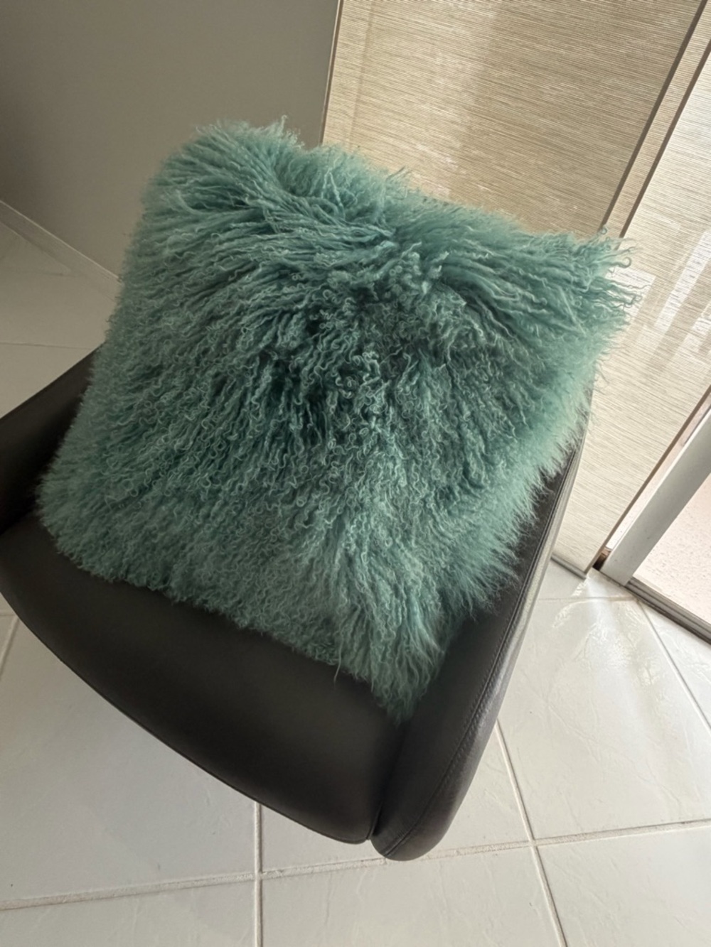 Z Gallerie Turquoise 22”  Sheepskin 100% Fur Accent Pillow - Picture 2 of 8